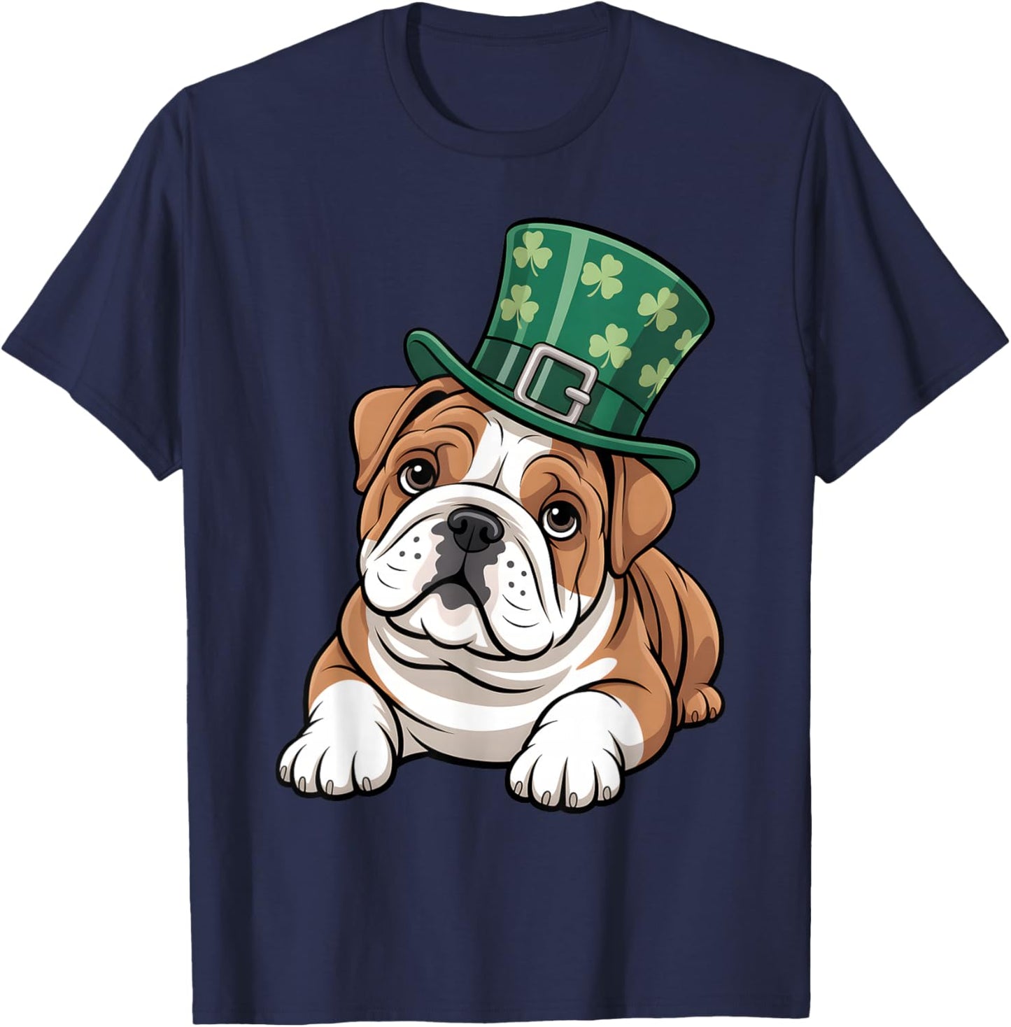 Funny English Bulldog Shamrock Women Men St Patricks Day T-Shirt - T-Shirt | Navy