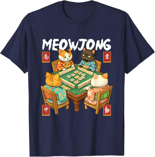 Meowjong - Mahjong Lover Mah Jong Player Casino Gambler T-Shirt - T-Shirt | Navy