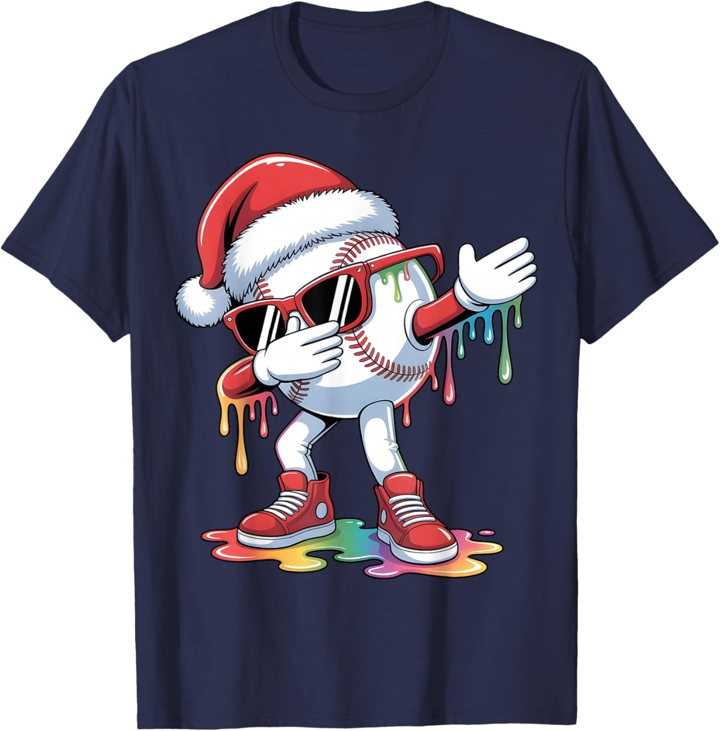 Christmas Baseball Ice Cream Dripping Santa Baseball Drip T-Shirt - T-Shirt | Navy