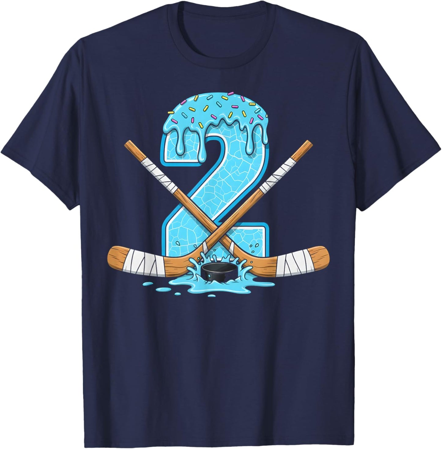 2 Year Old Hockey Ice Cream Drip Youth 2th Birthday Boys T-Shirt - T-Shirt | Navy