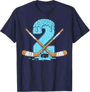 2 Year Old Hockey Ice Cream Drip Youth 2th Birthday Boys T-Shirt - T-Shirt | Navy