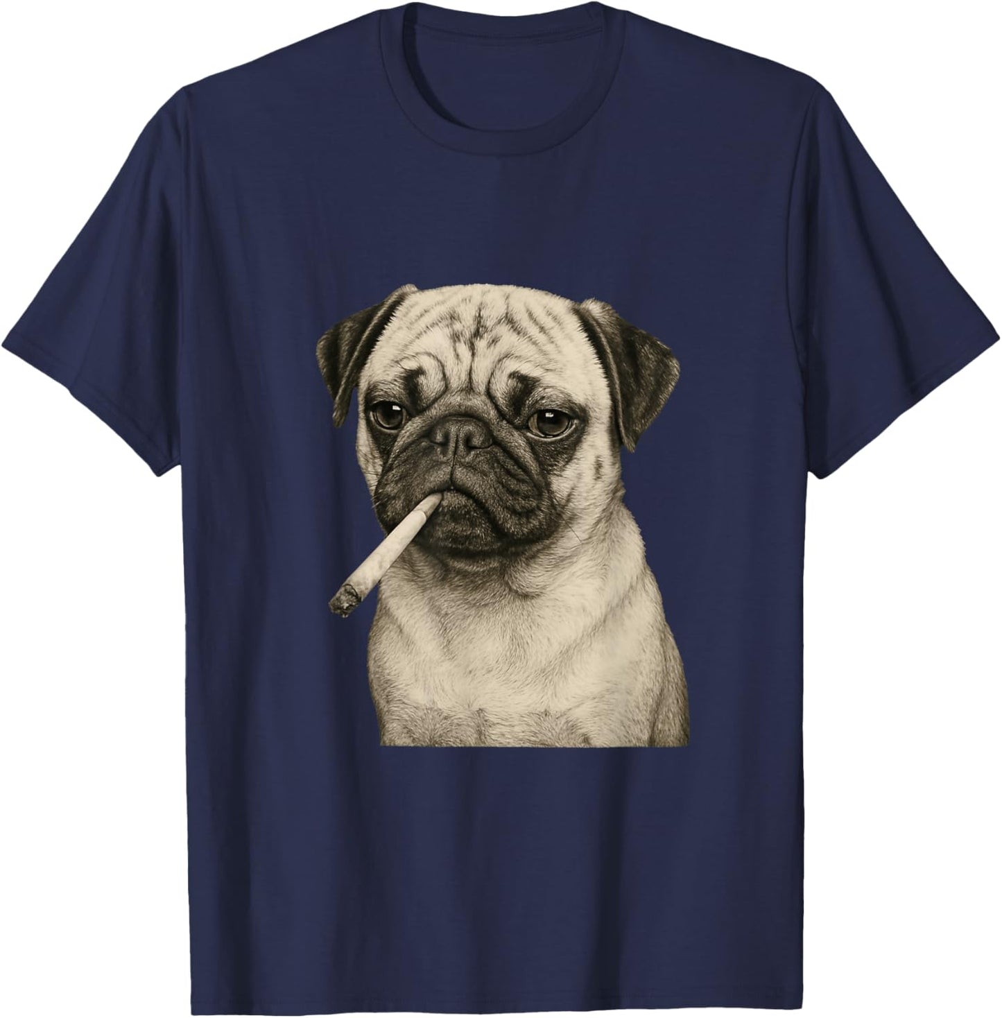 Funny Smoking Pug Dog Cigarette Gen Z Meme Graphic T-Shirt - T-Shirt | Navy