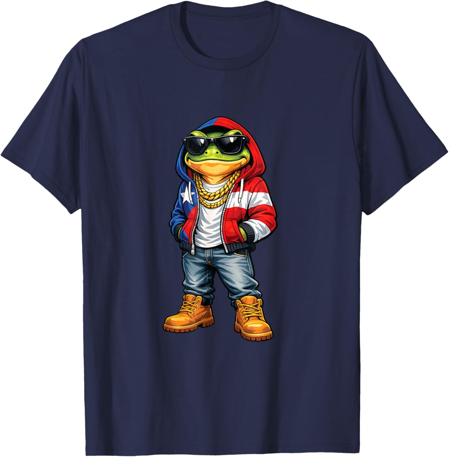 Cool Coqui Frog Puerto Rican Flag Funny Outfit Vibes Boricu T-Shirt - T-Shirt | Navy