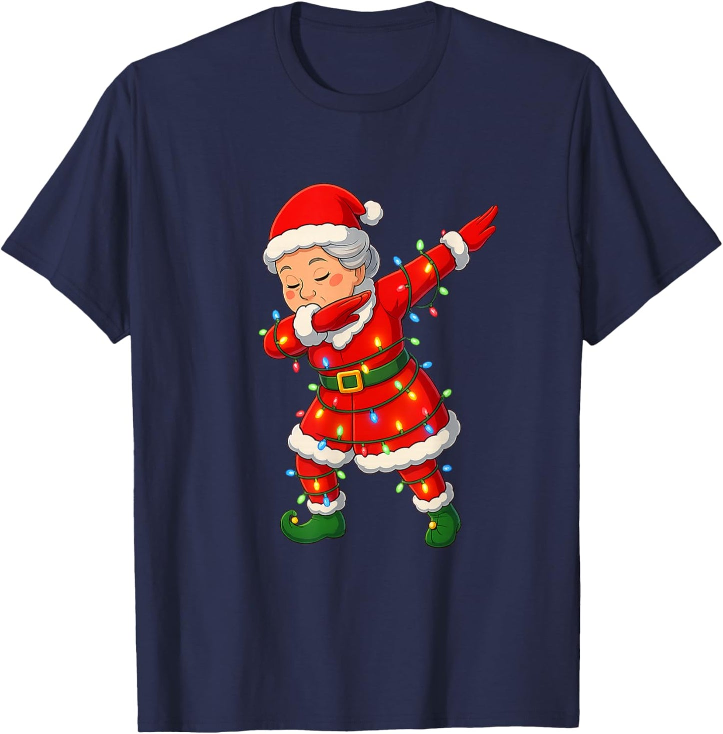 Christmas Dabbing Mrs Santa Claus Girl Lights Funny Xmas Dab T-Shirt - T-Shirt | Navy