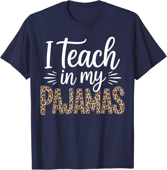 Funny Homeschool Teacher Leopard Pajama Mom Design T-Shirt - T-Shirt | Navy