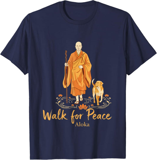 Walk for Peace Monks with Aloka Dog Monks Minimalist Zen T-Shirt - T-Shirt | Navy