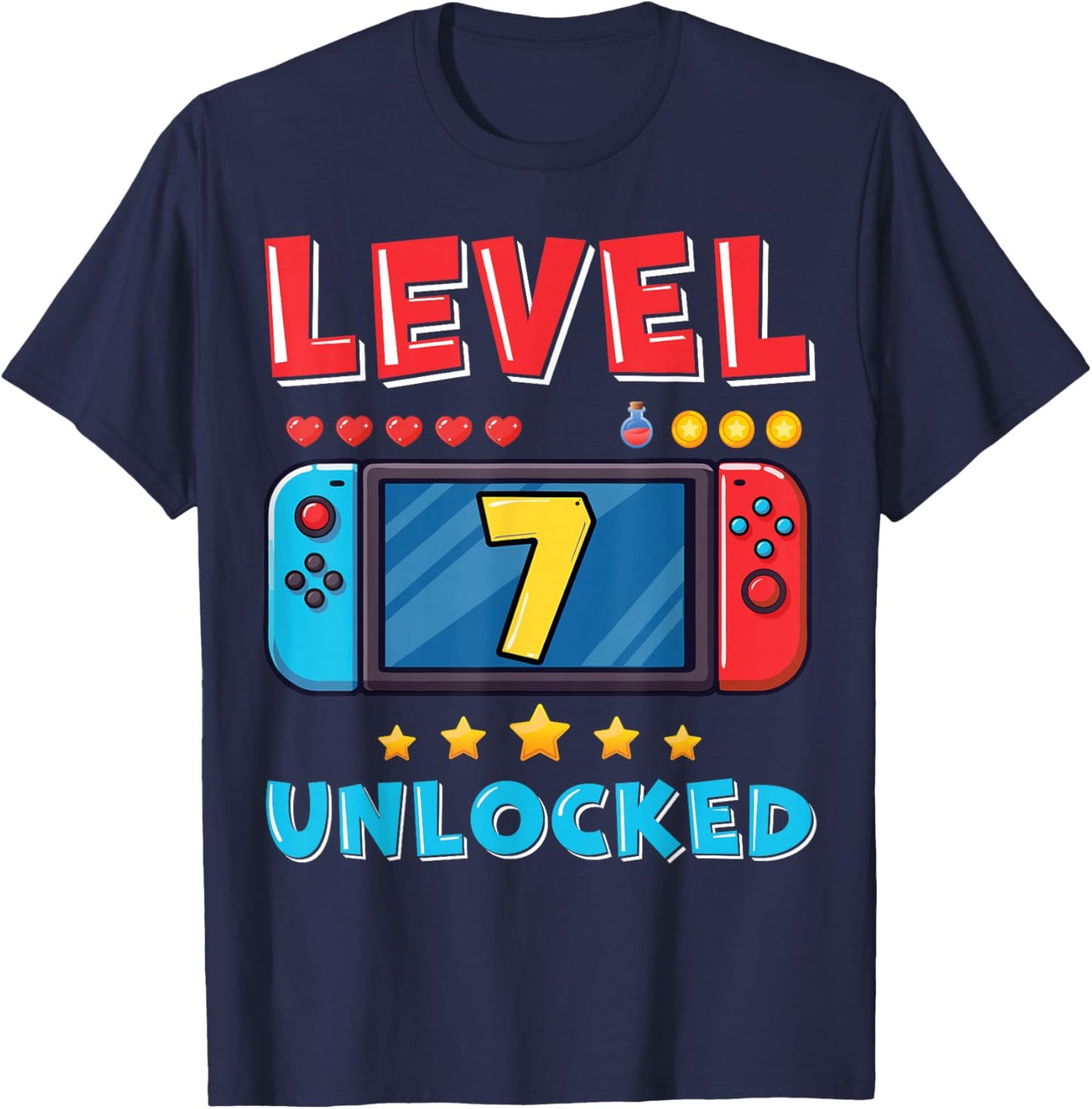 7 Year Old Bday Decorations Son Gamer Boy 7yr 7th Birthday T-Shirt - T-Shirt | Navy