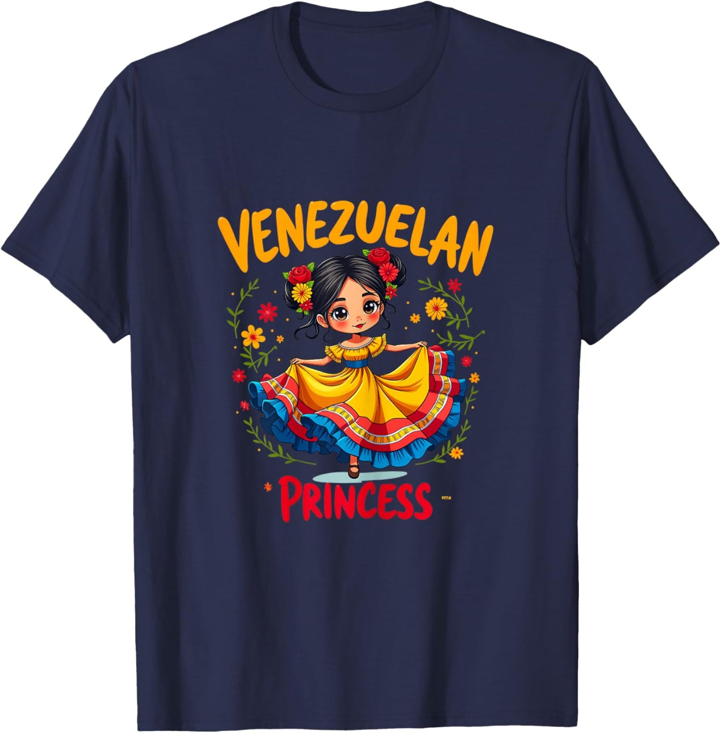 Venezuelan Princess Cute Folk Dress Venezuela Girl T-Shirt - T-Shirt | Navy