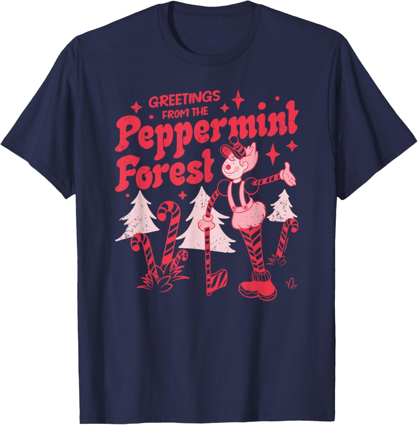 Candy Land Greetings from The Peppermint Forest Retro Poster T-Shirt - T-Shirt | Navy