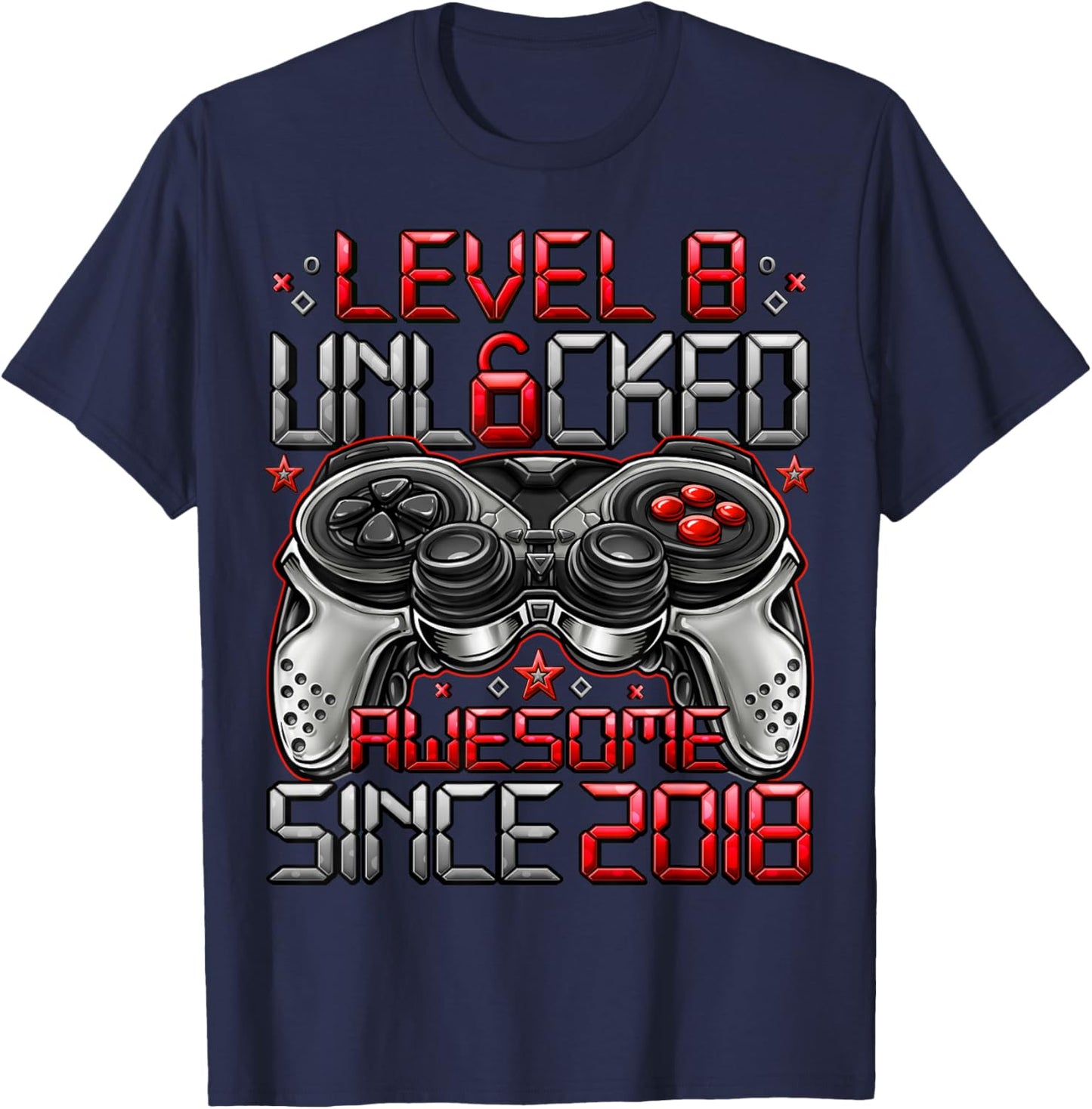 Level 8 Unlocked 8 Year Old Gifts Boys 8th Birthday Boy T-Shirt - T-Shirt | Navy