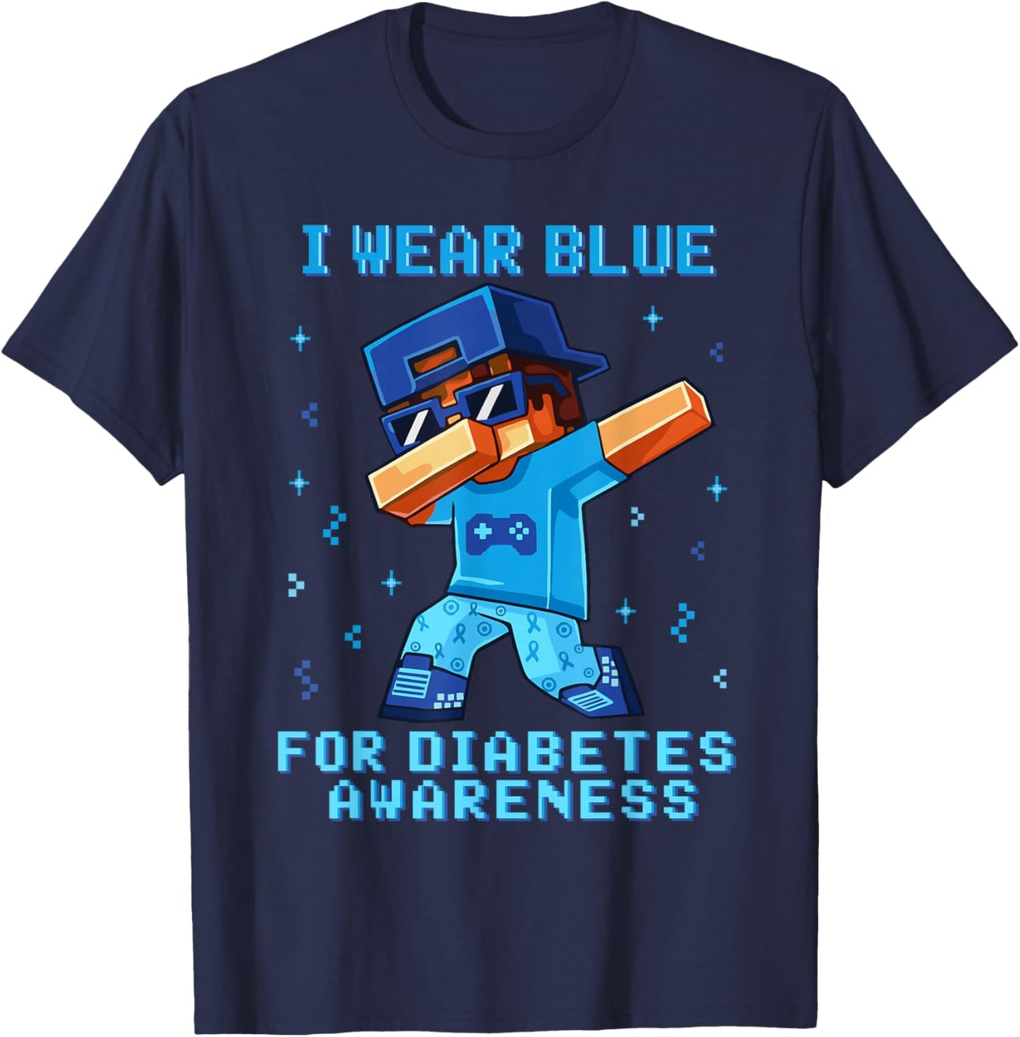 in November I Wear Blue for Diabetes Awareness Boy Kid Gamer T-Shirt - T-Shirt | Navy