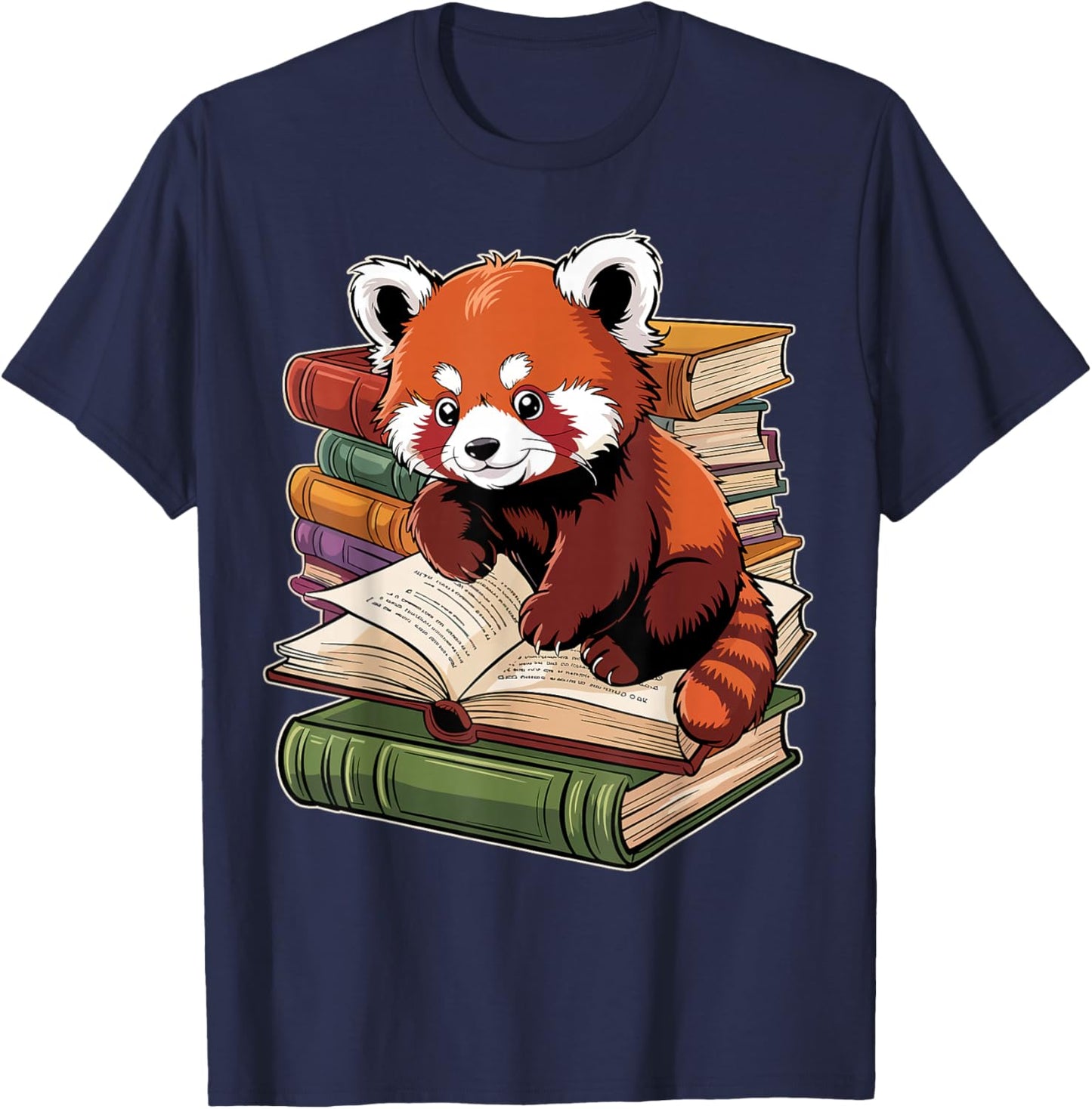 Red Panda Reading Book Animal Bookworm T-Shirt - T-Shirt | Navy