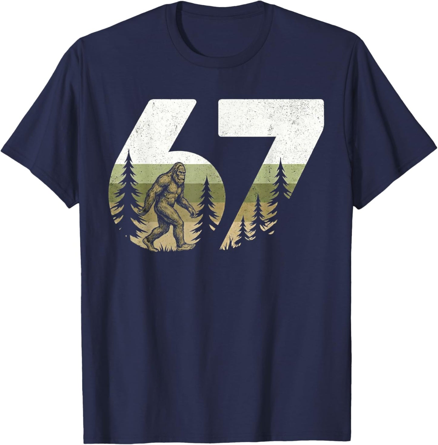Vintage Bigfoot 67 Meme Nature 67 Forest Wildlife six Seven T-Shirt - T-Shirt | Navy