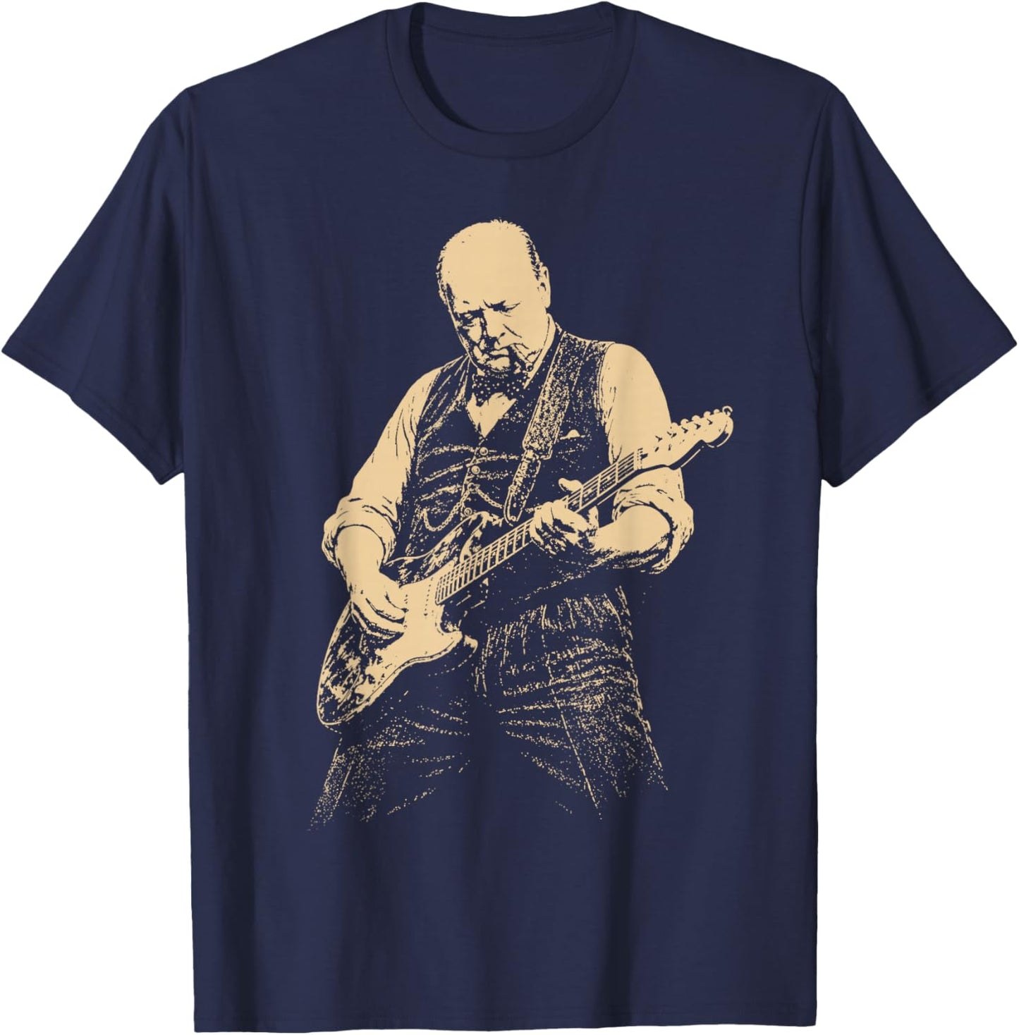 Winston Churchill Playing Guitar Vintage T-Shirt - T-Shirt | Navy