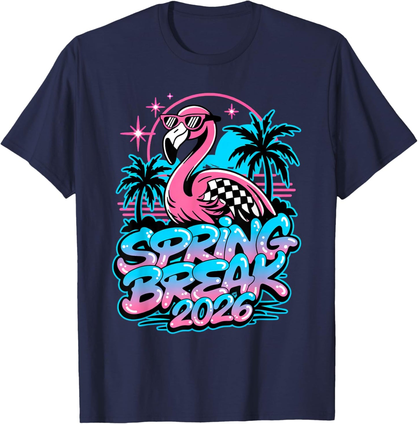 Spring Break 2026 Flamingo Retro Tropical Party Vacation T-Shirt - T-Shirt | Navy