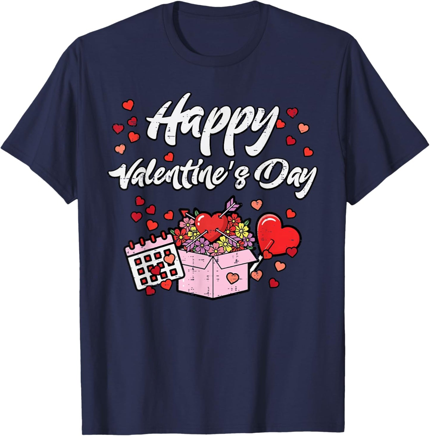 Happy Valentines Day Box Heart Calendar Women Girls Kids Men T-Shirt - T-Shirt | Navy