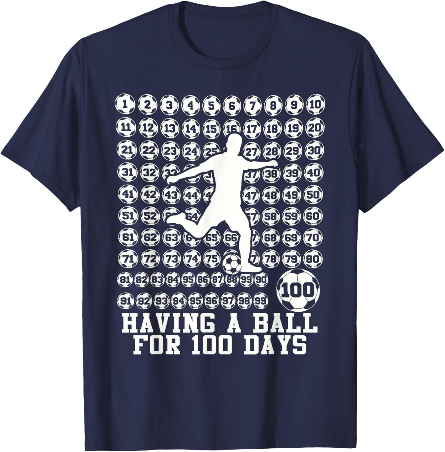 100 Days of School Boys Soccer 100th Day of School Kids T-Shirt - T-Shirt | Navy