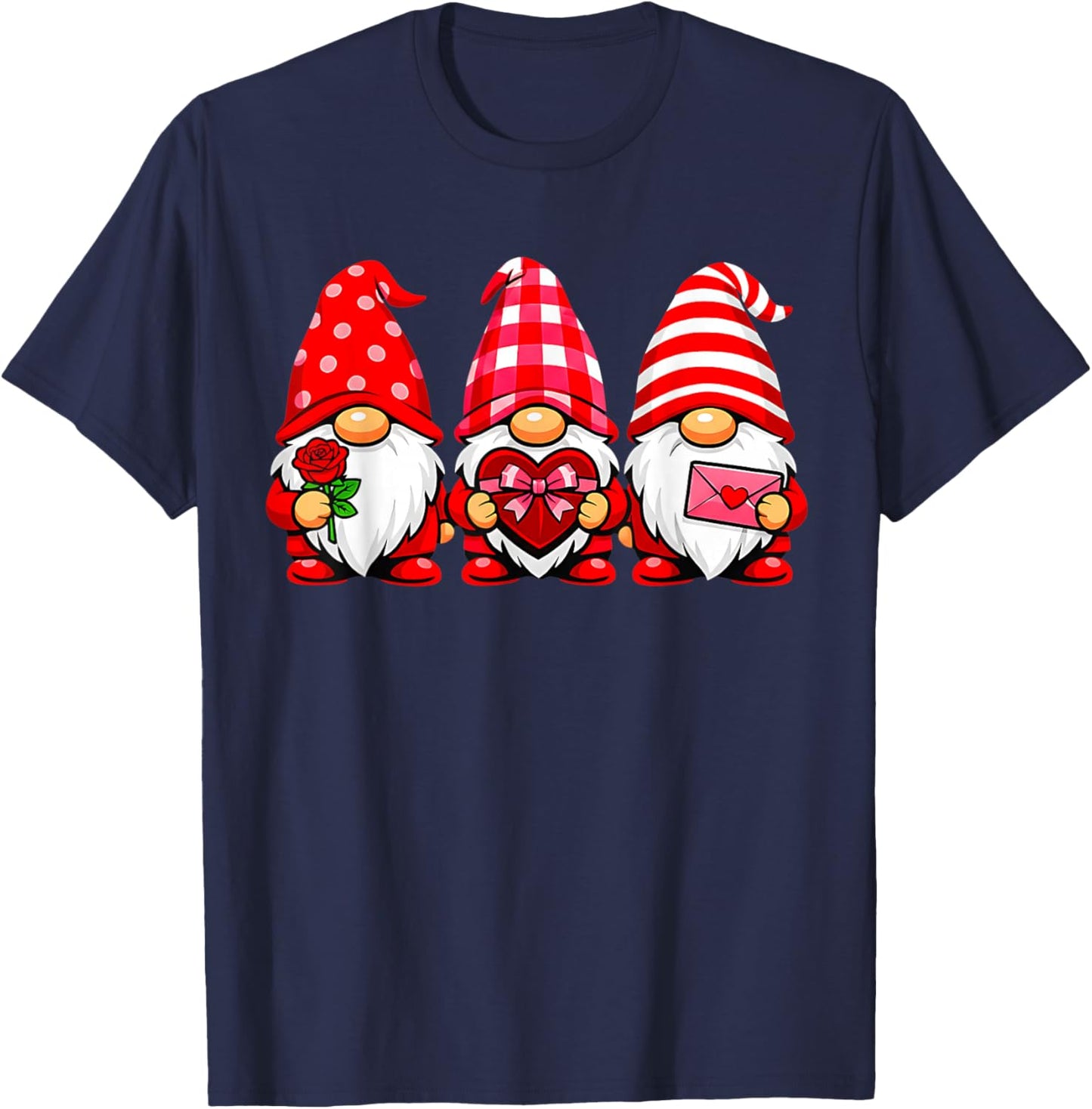 Gnomes Love Valentine's Day Buffalo Leopard Heart Women Men T-Shirt - T-Shirt | Navy