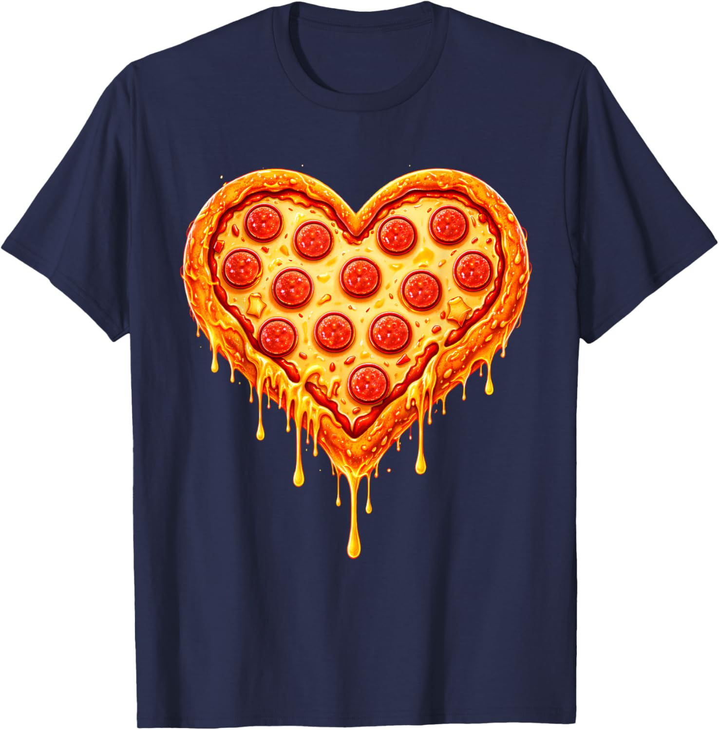Heart Shaped Pizza Drip Valentines Day Food Pizza Lover T-Shirt - T-Shirt | Navy