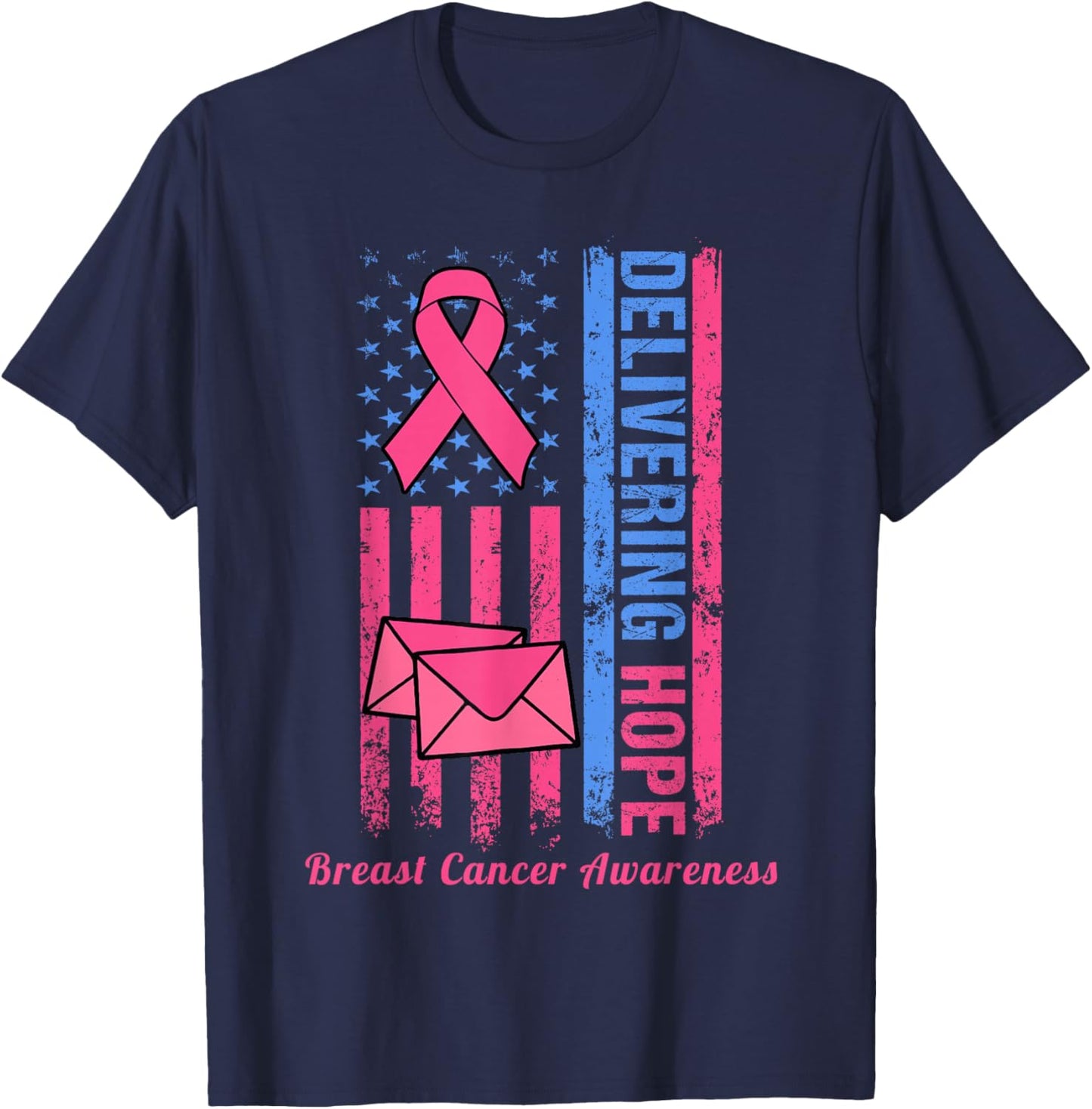 Postal Worker Clerk Breast Cancer Awareness Pink Ribbon T-Shirt - T-Shirt | Navy