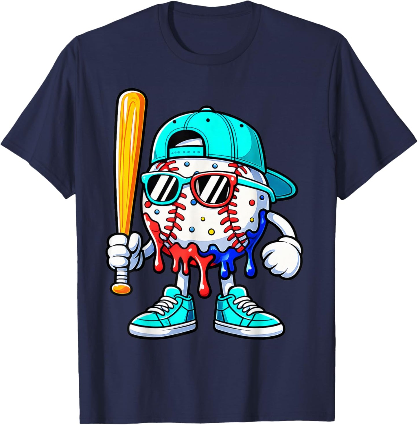 Baseball Drip for Boys Ice Cream Drip Baseball Sport Lover T-Shirt - T-Shirt | Navy