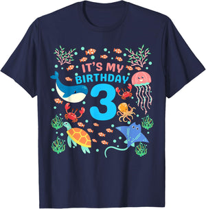 3rd It's My Birthday Ocean 3 Year Old Sea Fish Aquarium T-Shirt - T-Shirt | Navy