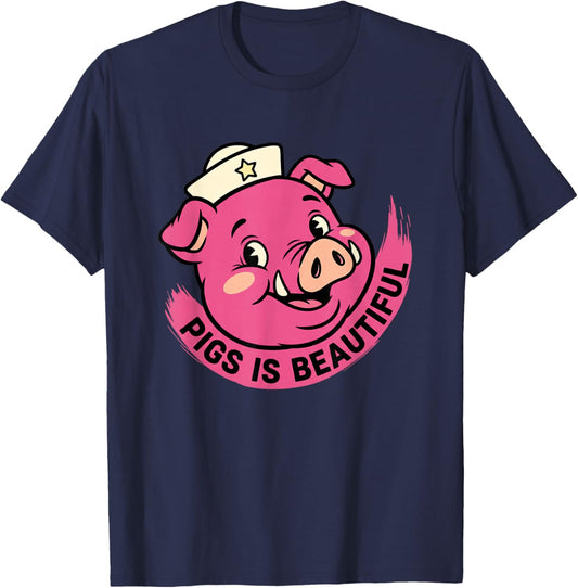 Pigs is Beautiful Pig Halloween Farm Animal Cute Retro T-Shirt - T-Shirt | Navy