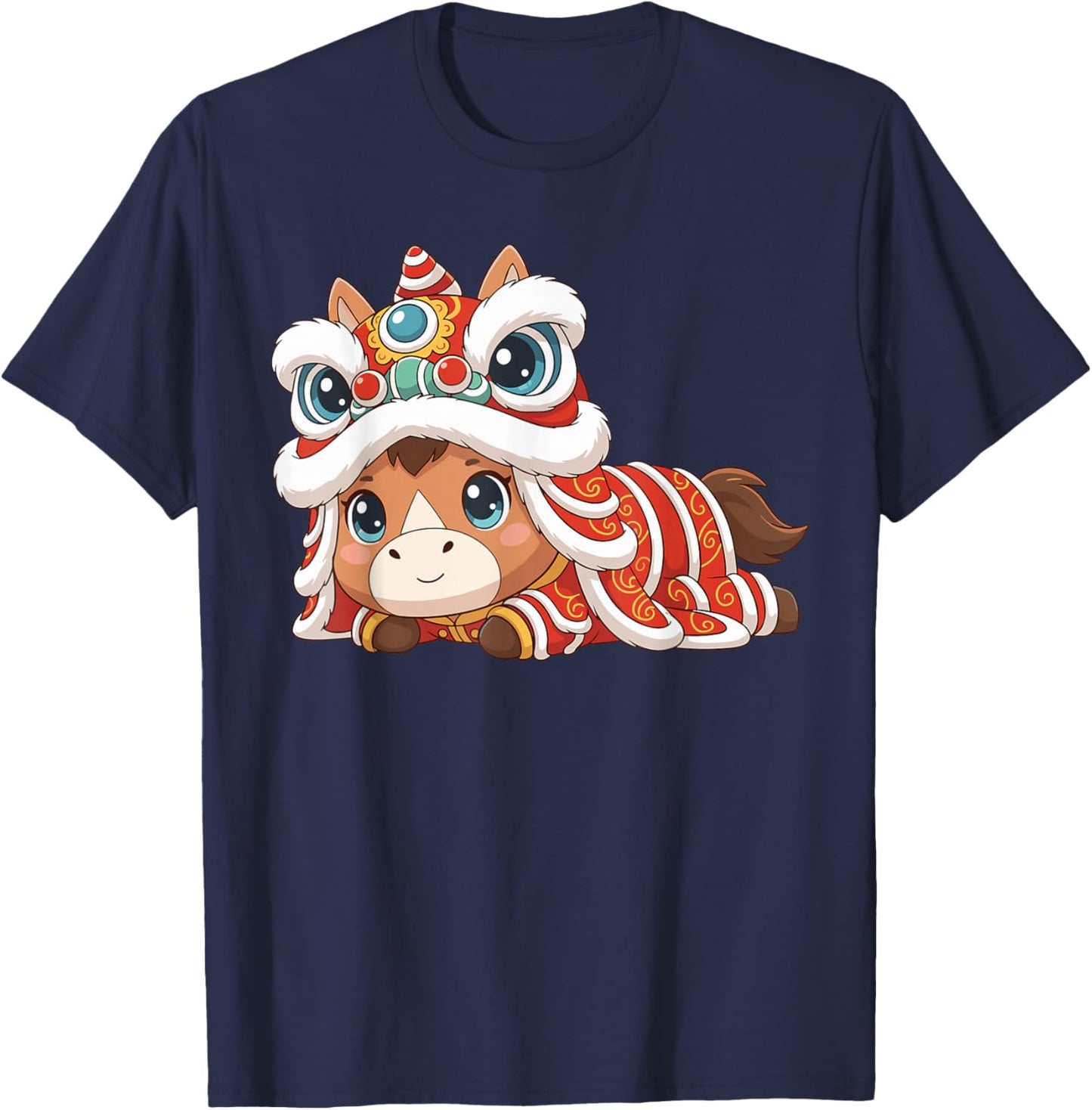 Kids Chinese New Year Horse Lunar New Year Lion Dance Women T-Shirt - T-Shirt | Navy