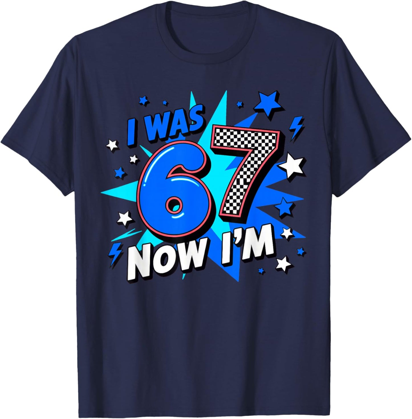 Blue Checkered I was 6 Now I'm 7 Birthday T-Shirt - T-Shirt | Navy
