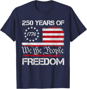 4th of July American Flag Vintage 250 Years 1776 2026 USA T-Shirt - T-Shirt | Navy