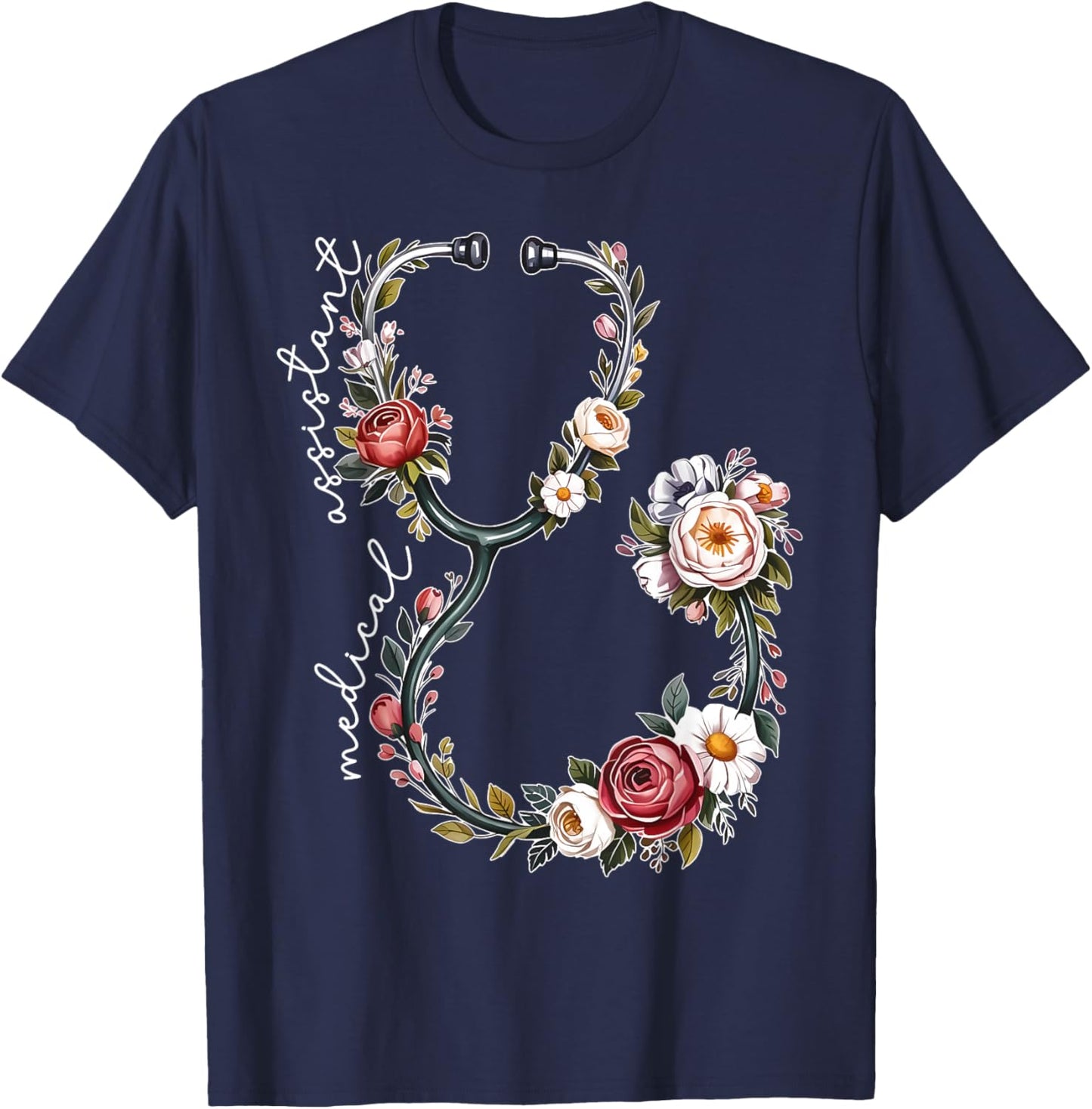 Wildflower Stethoscope CMA Certified Medical Assistant RN T-Shirt - T-Shirt | Navy