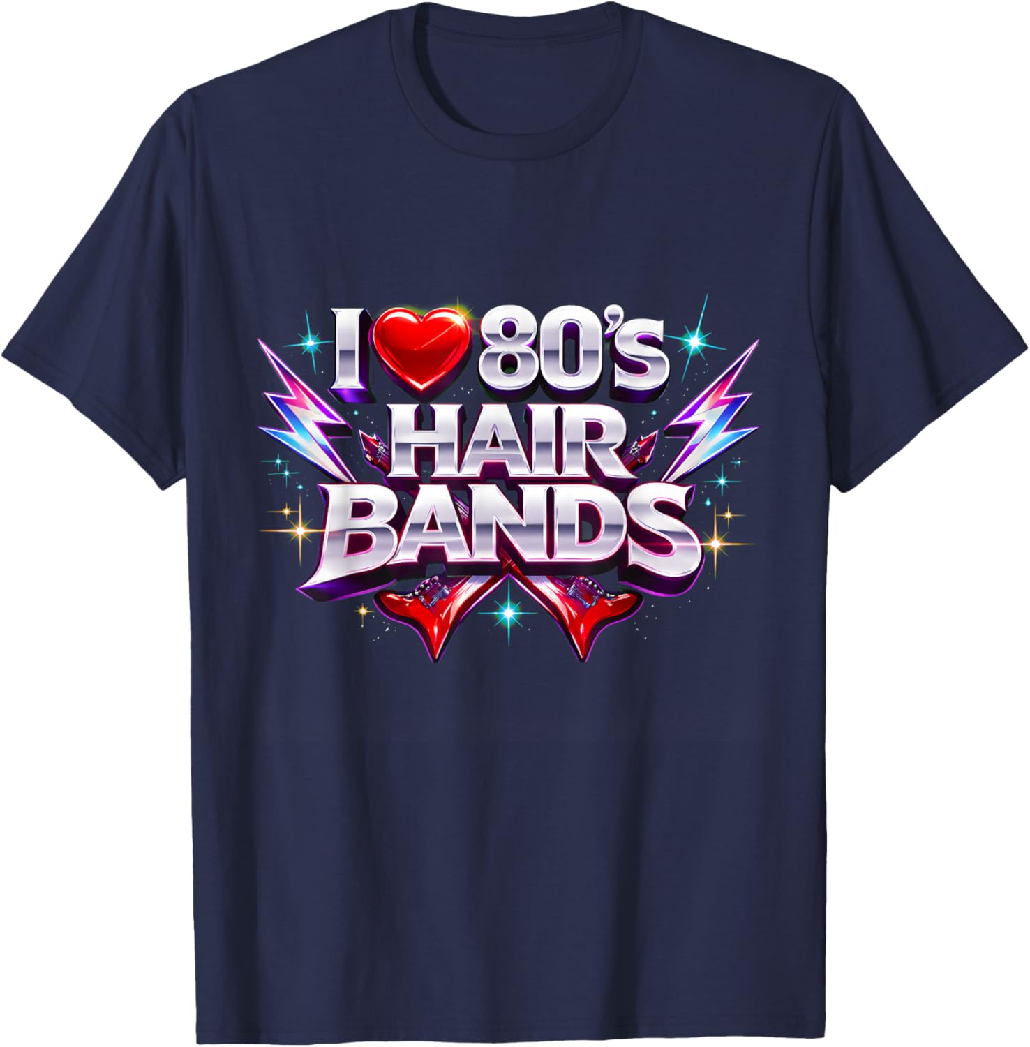 I Love 80s Hair Bands Retro Rock Fun Throwback T-Shirt - T-Shirt | Navy