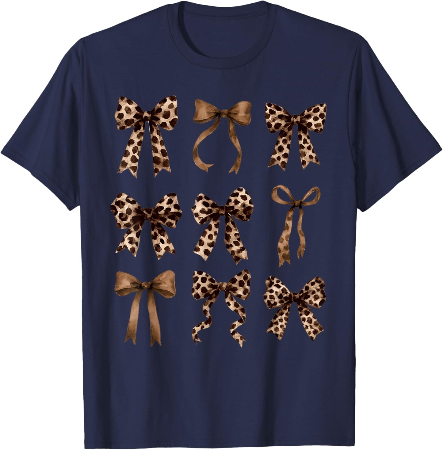 Cute Leopard Cheetah Print Coquette Bows Girly Ribbon T-Shirt - T-Shirt | Navy