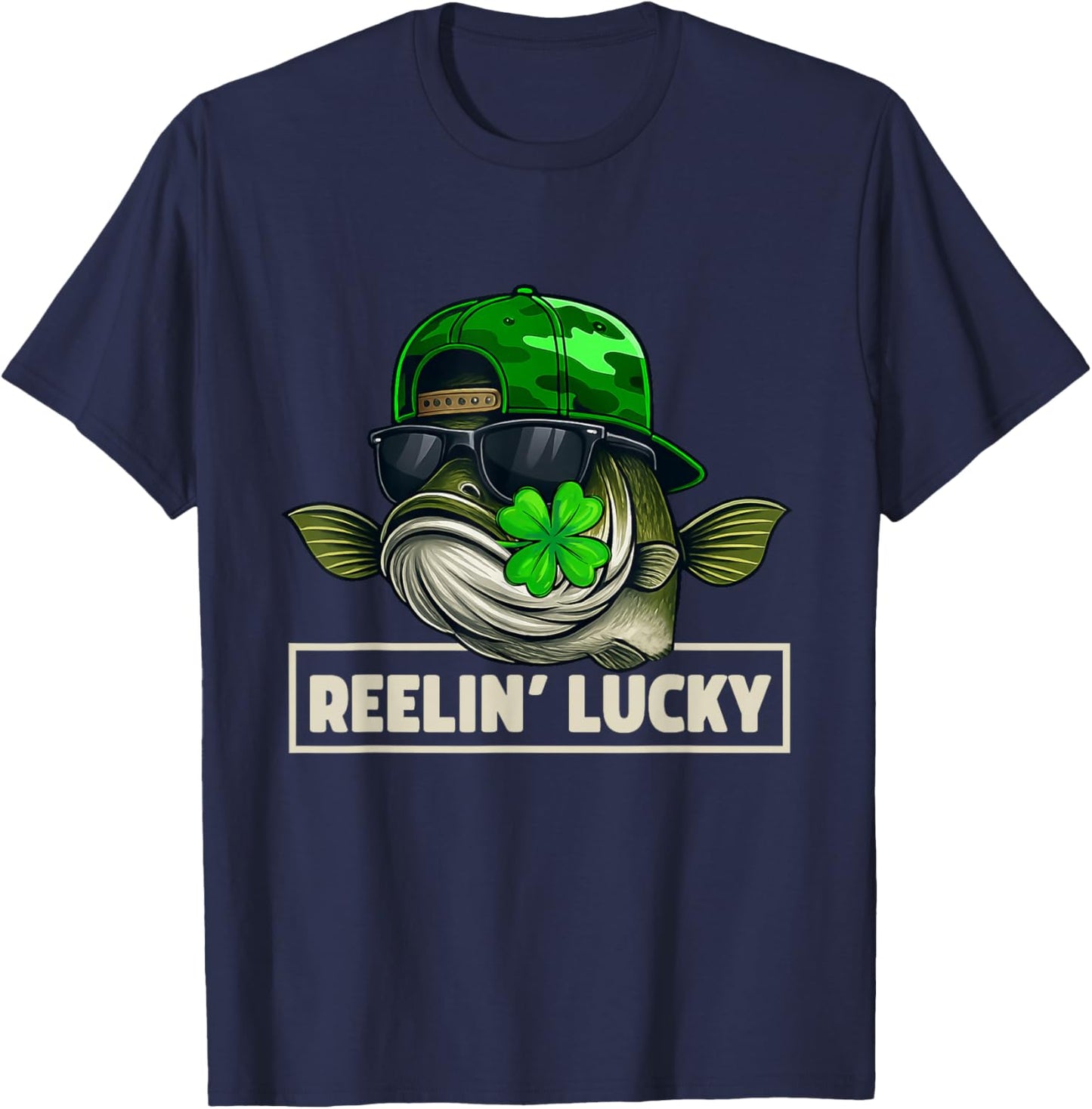 Reelin' Lucky Funny Fishing St Patrick's Day T-Shirt - T-Shirt | Navy