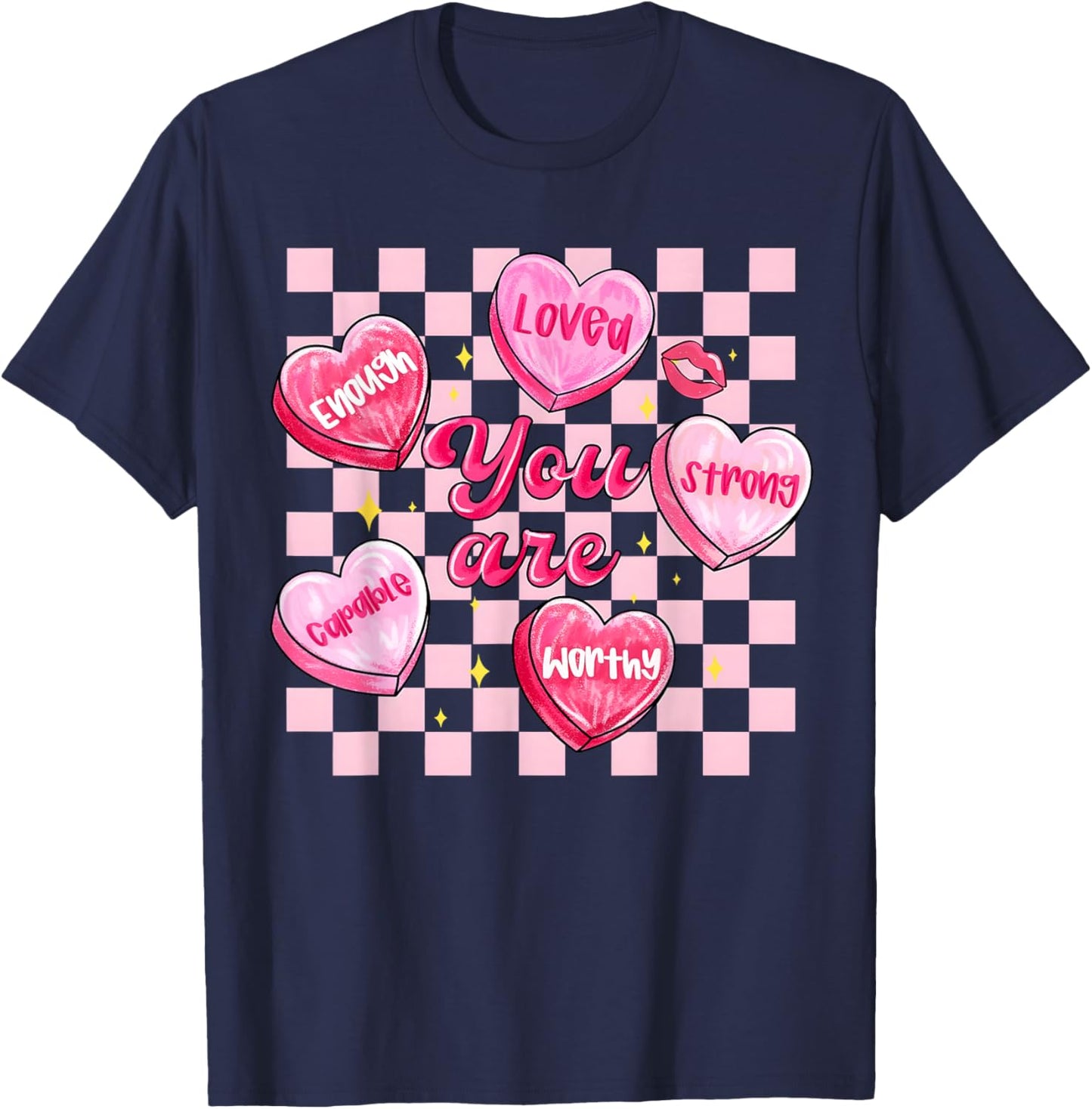 You are Enough Valentine Hearts Positive Girl Women Kid T-Shirt - T-Shirt | Navy