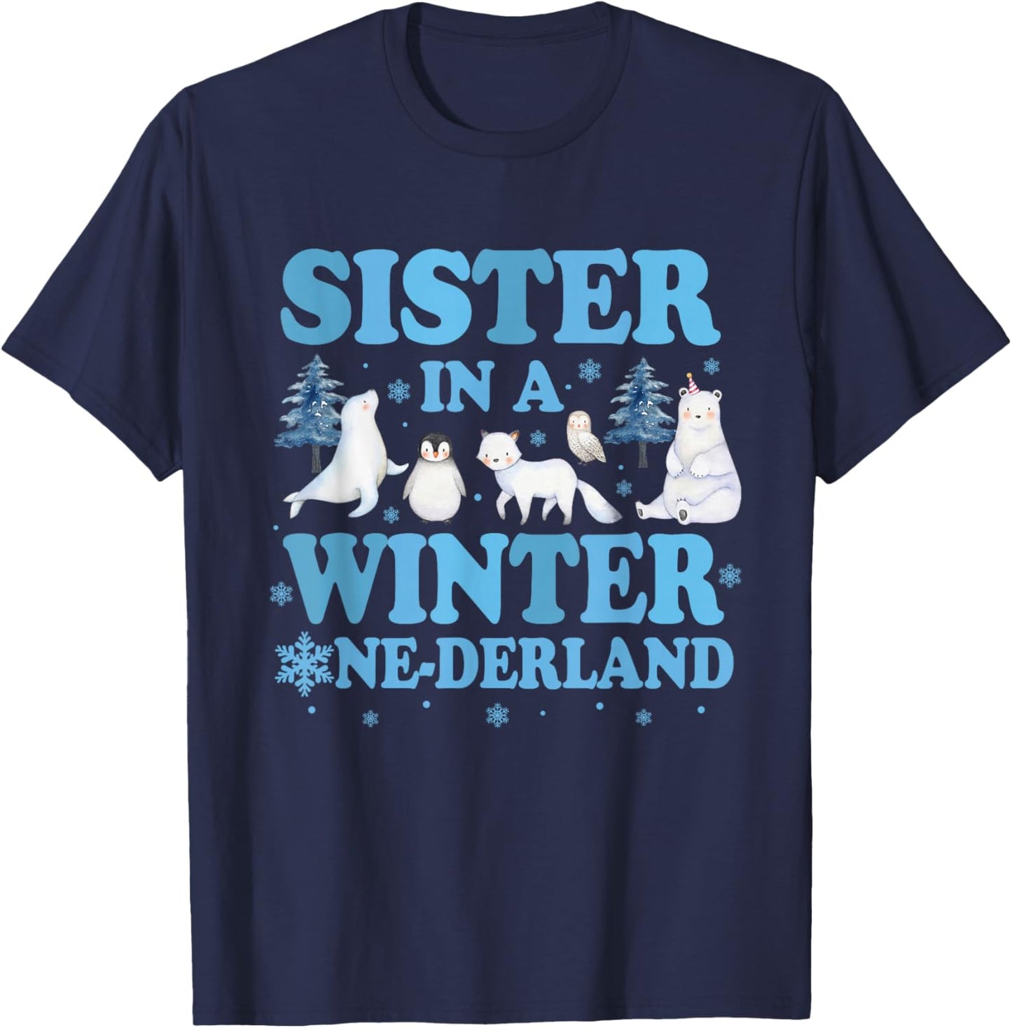 Sister in a Winter Onederland Birthday Boy Arctic Animals T-Shirt - T-Shirt | Navy