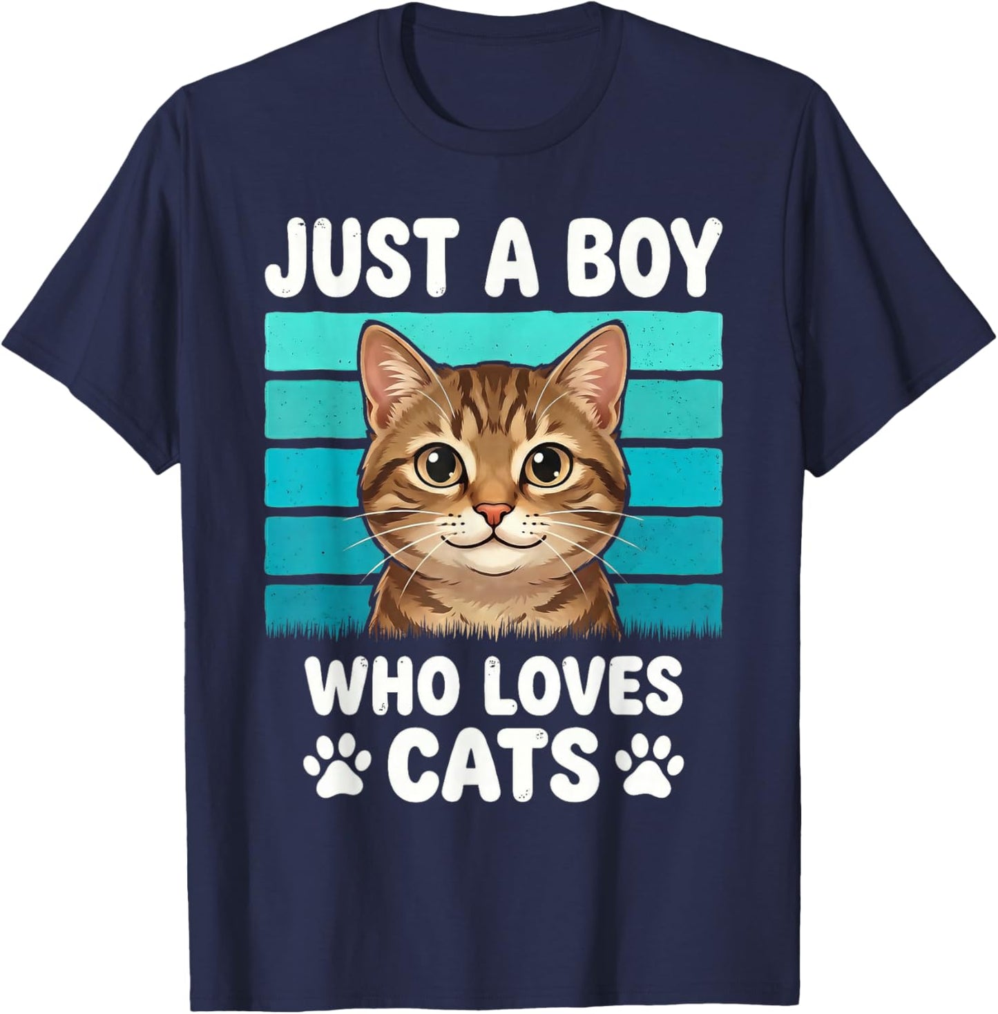 Just a Boy Who Loves Cats Funny Cat Lover Kids Boys T-Shirt - T-Shirt | Navy