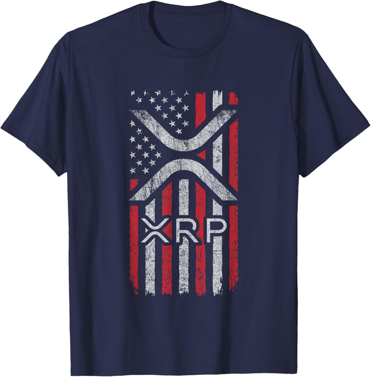 XRP - American Flag XRP Logo Graphic - XRP Crypto T-Shirt - T-Shirt | Navy