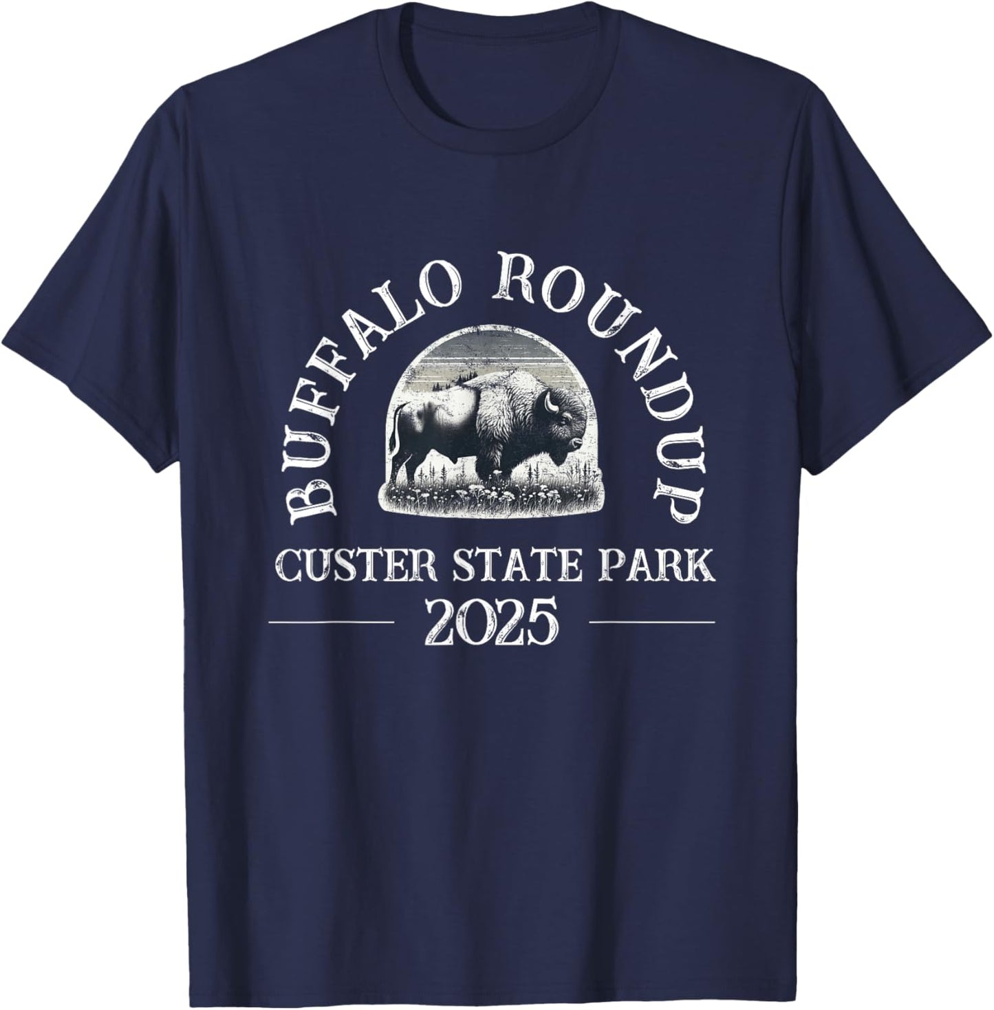 2025 Custer State Park Buffalo Roundup - Distressed T-Shirt - T-Shirt | Navy