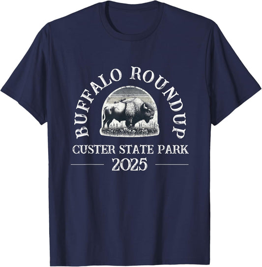 2025 Custer State Park Buffalo Roundup - Distressed T-Shirt - T-Shirt | Navy