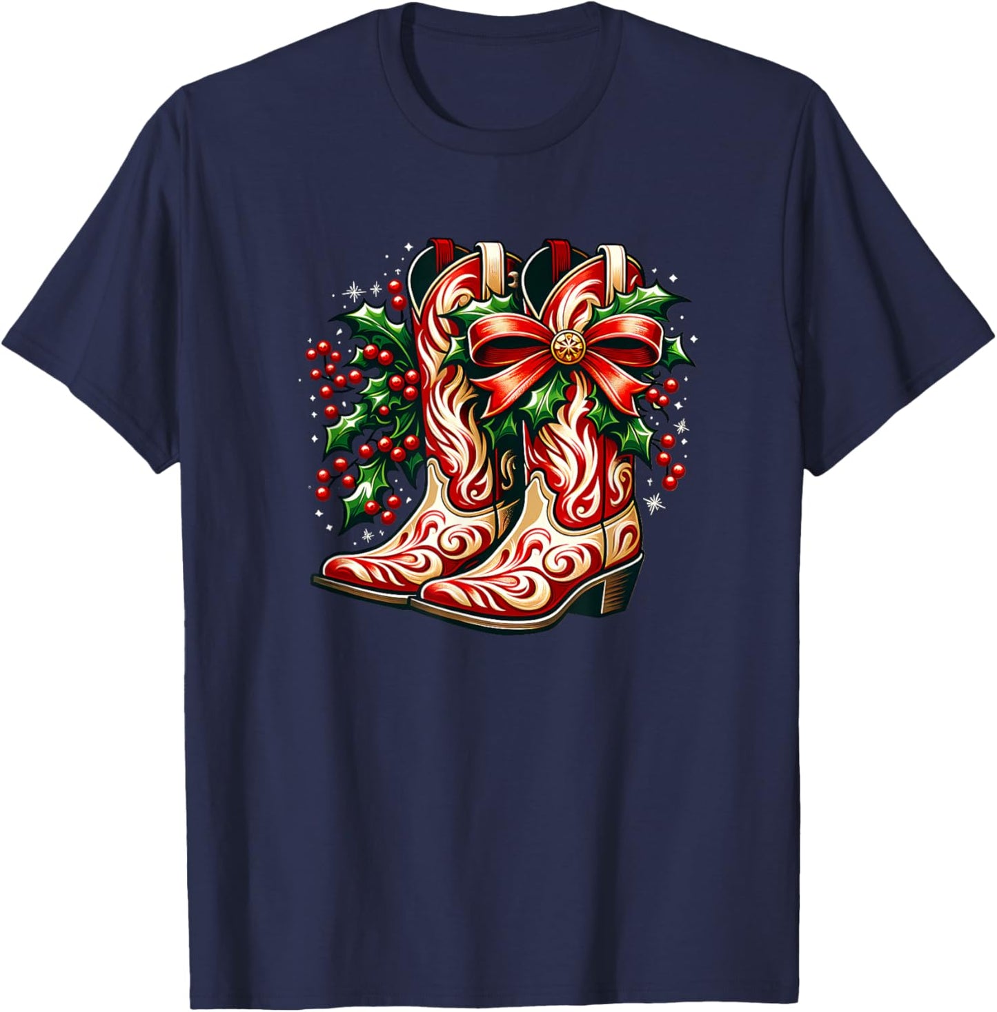 Cowboy Christmas Women Western T-Shirt - T-Shirt | Navy