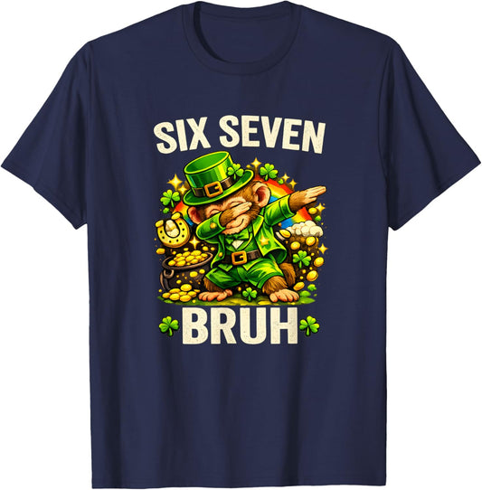 Bruh St Patricks Day Six Seven Kids Boys Men Women 67 Meme T-Shirt - T-Shirt | Navy