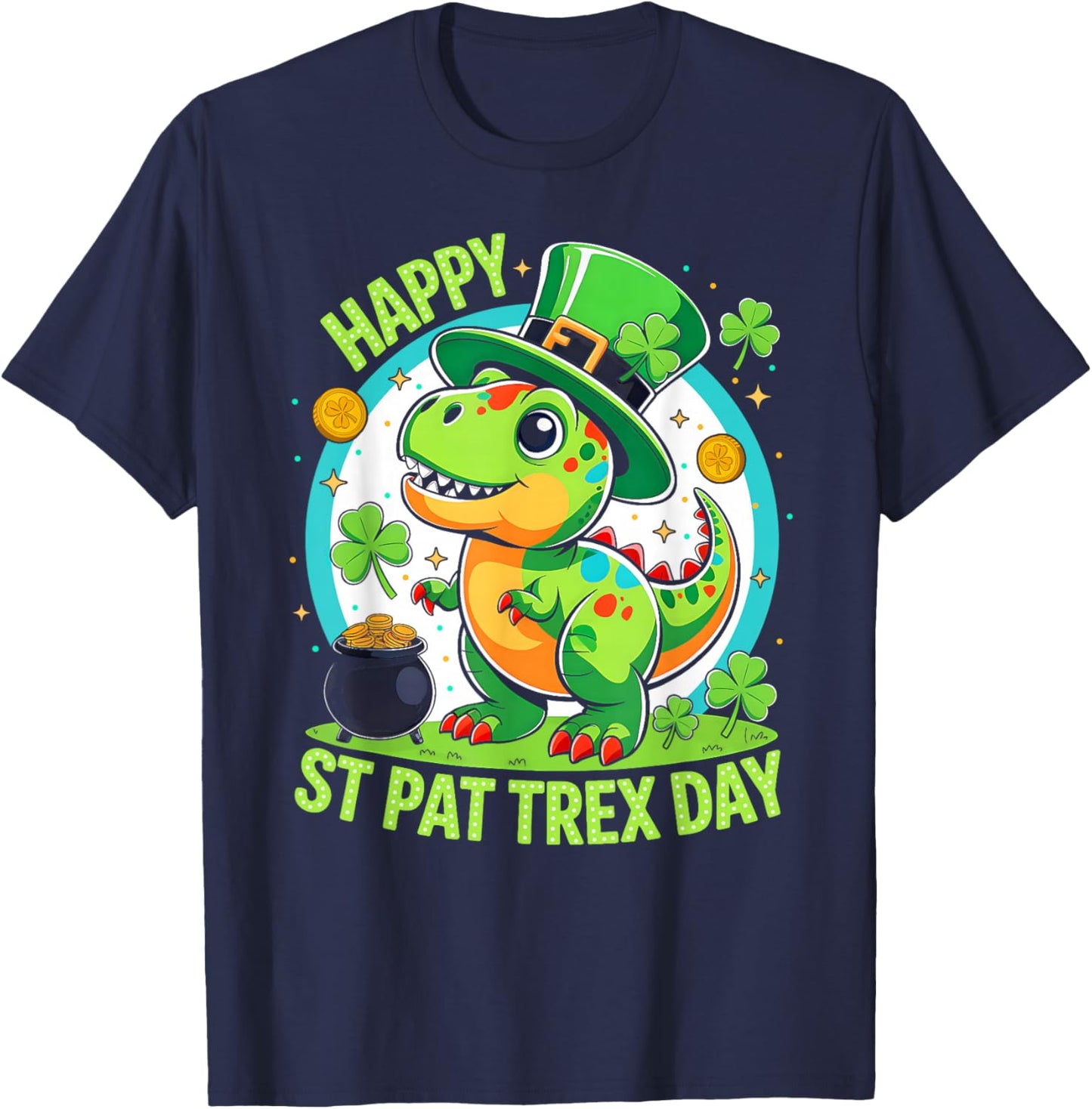 Happy St Pat Rex Day St Patricks Dinosaur Toddler Boys Kids T-Shirt - T-Shirt | Navy