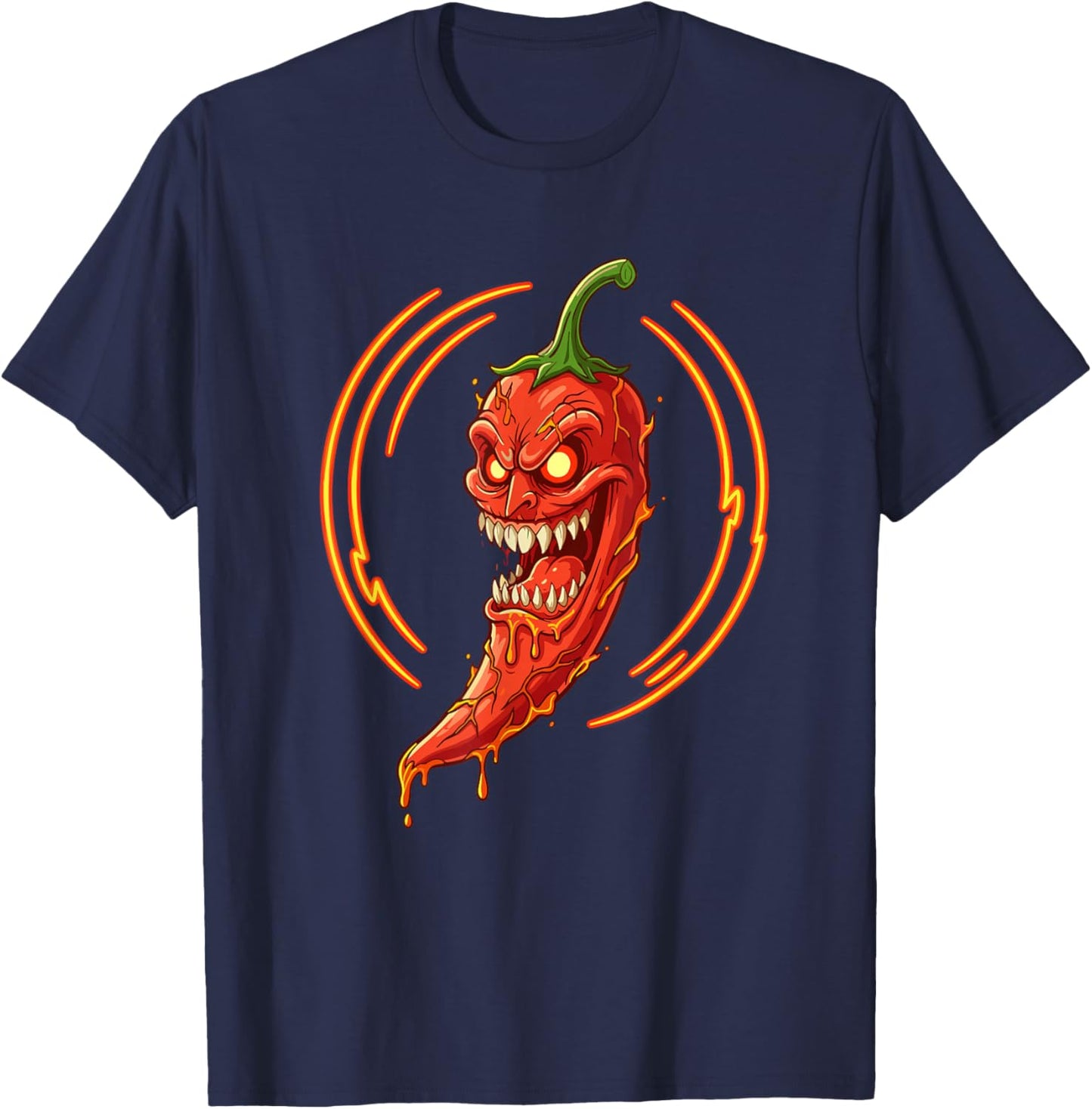 Fiery Evil Chili Pepper Mascot Spicy Heat T-Shirt - T-Shirt | Navy