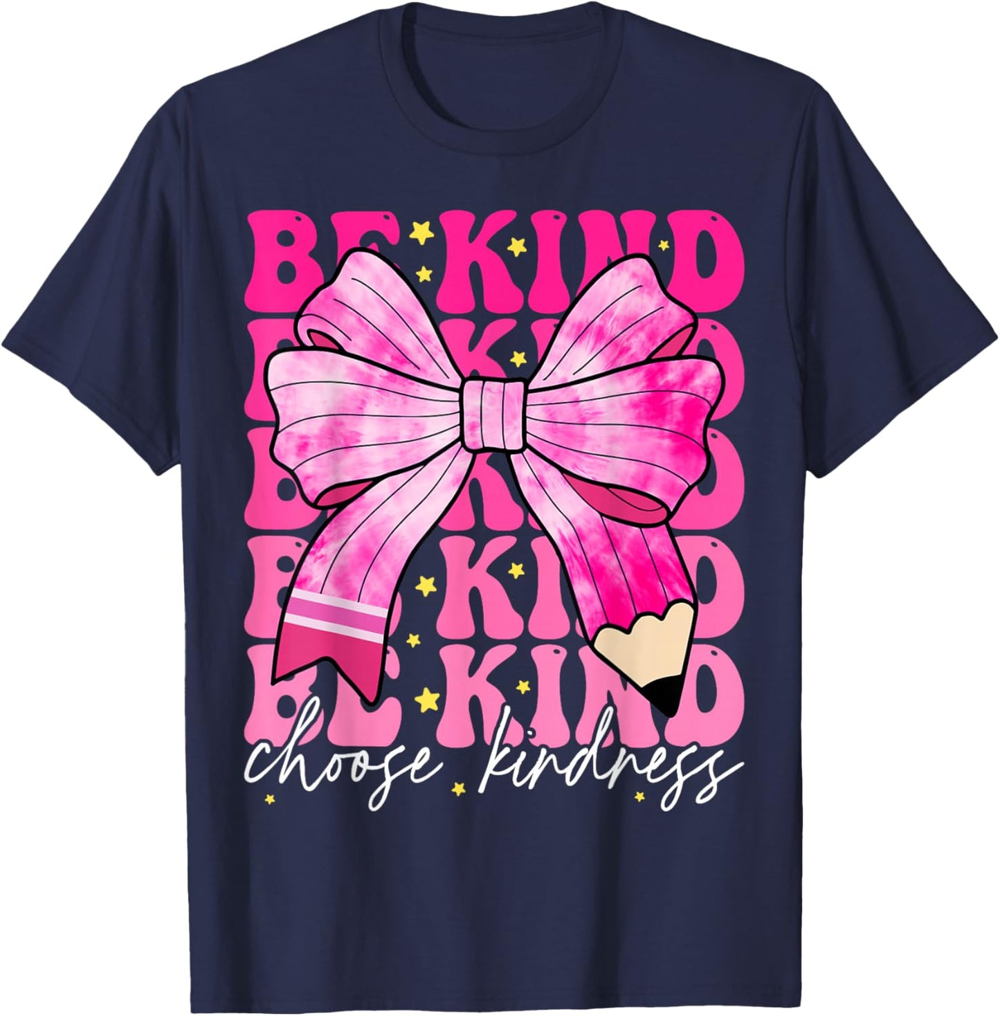 Be Kind Coquette Bow Choose Kindness Inspirational Quotes T-Shirt - T-Shirt | Navy