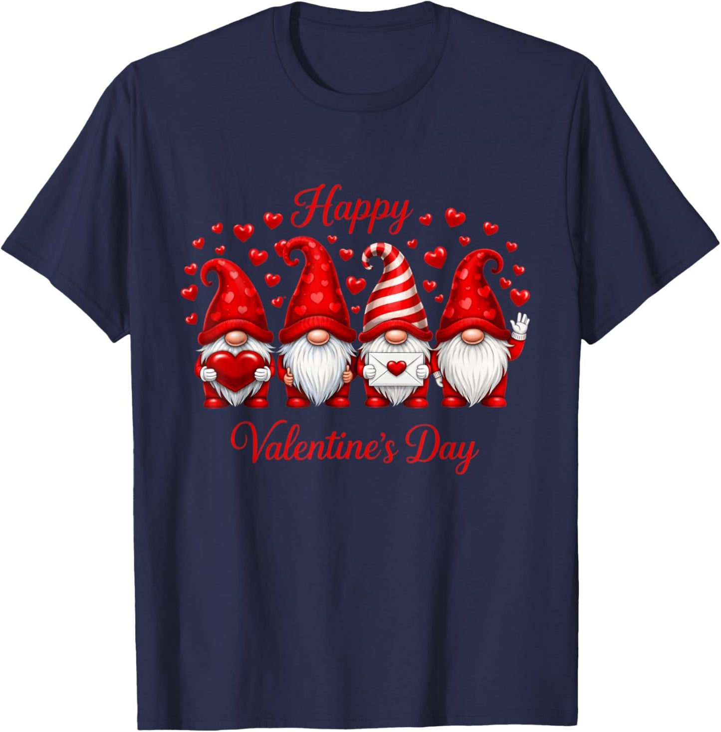 Happy Valentine's Day Gnome with Heart Cute Gnome Valentine T-Shirt - T-Shirt | Navy