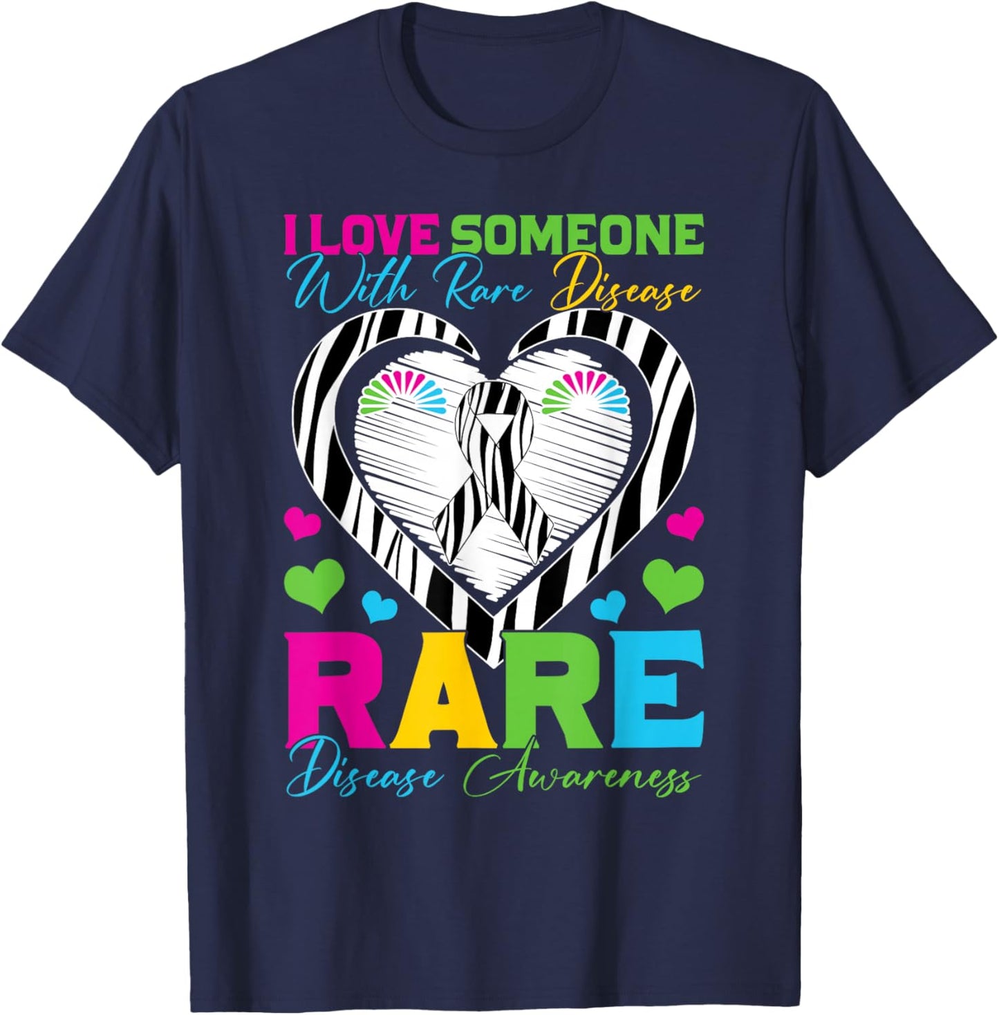 I Love Someone with Rare Disease Awareness Day Zebra Ribbon T-Shirt - T-Shirt | Navy