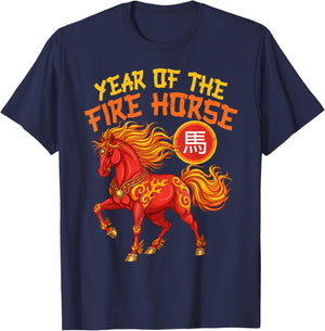 Year of The Fire Horse Chinese New Year 2026 Zodiac Horse T-Shirt - T-Shirt | Navy