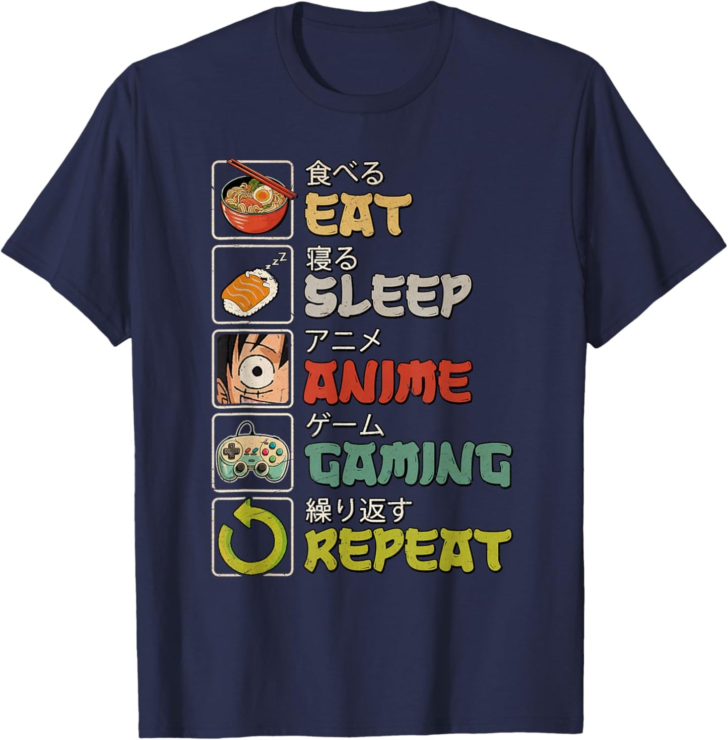 Eat Sleep Anime Gaming Repeat Gamer Men Teen Boy Gifts Anime T-Shirt - T-Shirt | Navy