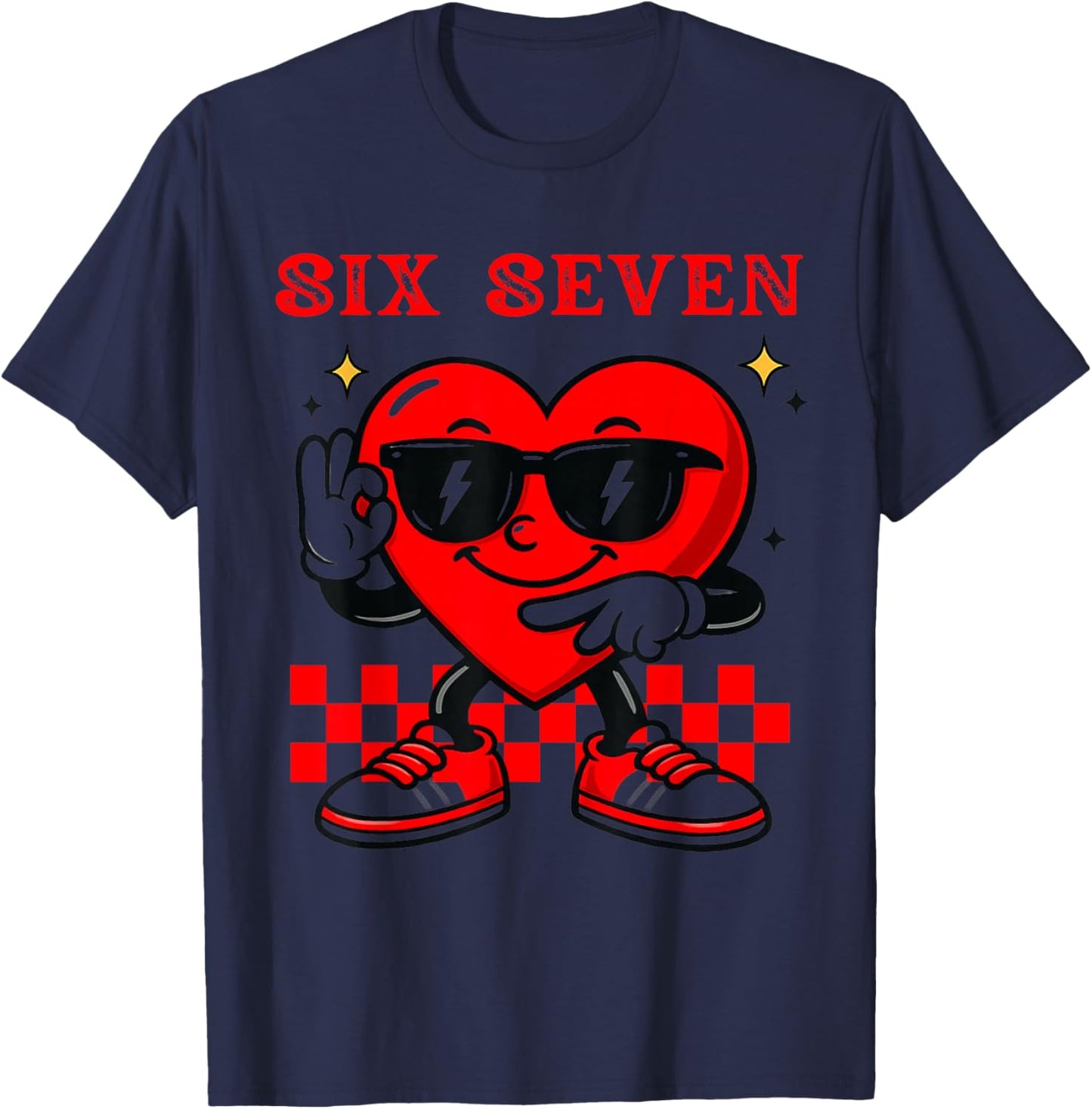 Groovy 6 7 Meme Heart Gen Alpha Six Seven 67 Valentine’s Day T-Shirt - T-Shirt | Navy